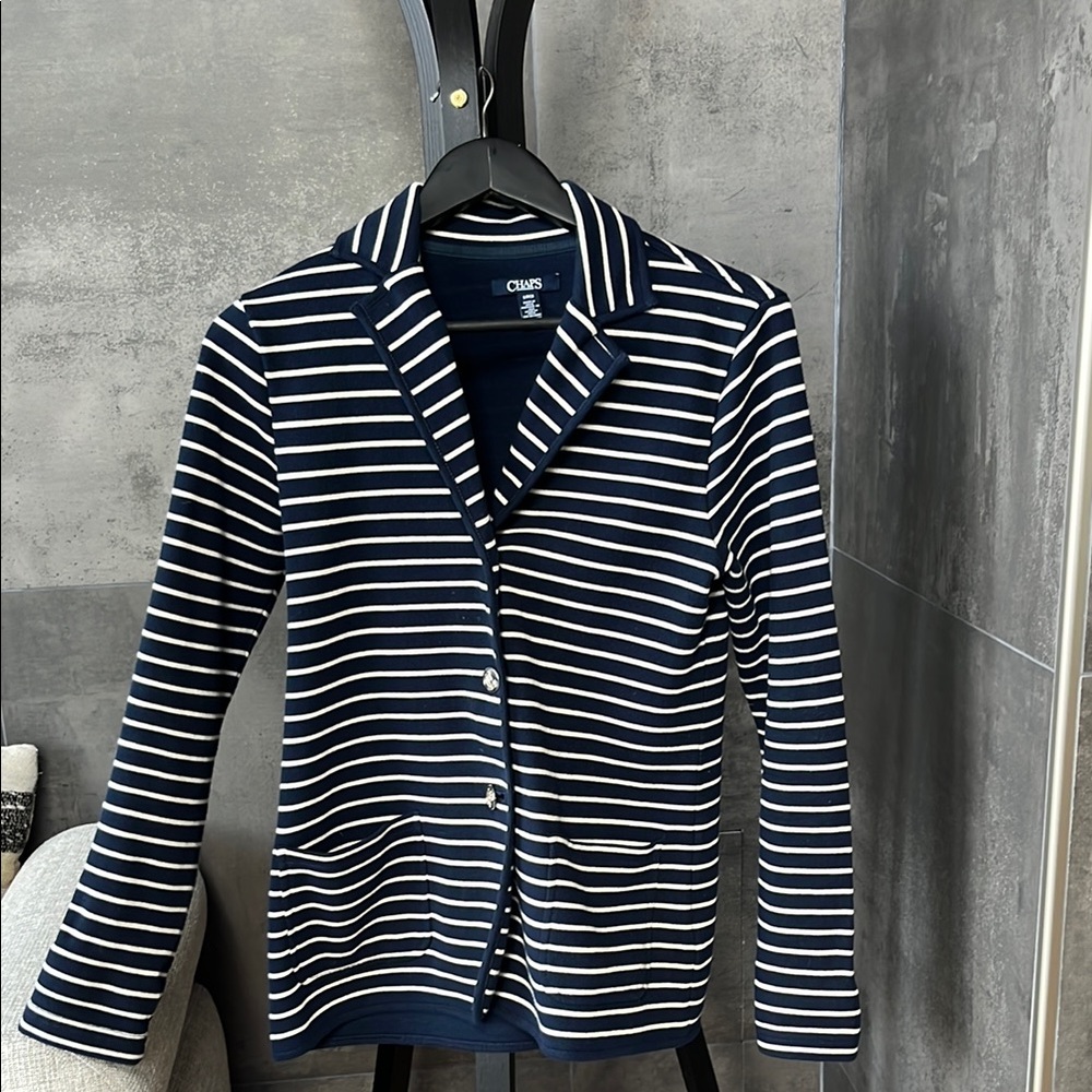 Chaps Blue and White Striped Blazer
